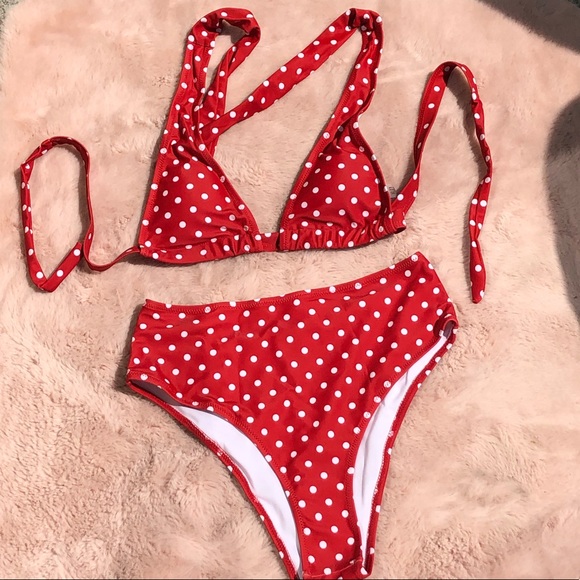 NWT RED WHITE POLKA DOT BIKINI VINTAGE STYLE SWIM - Picture 15 of 16